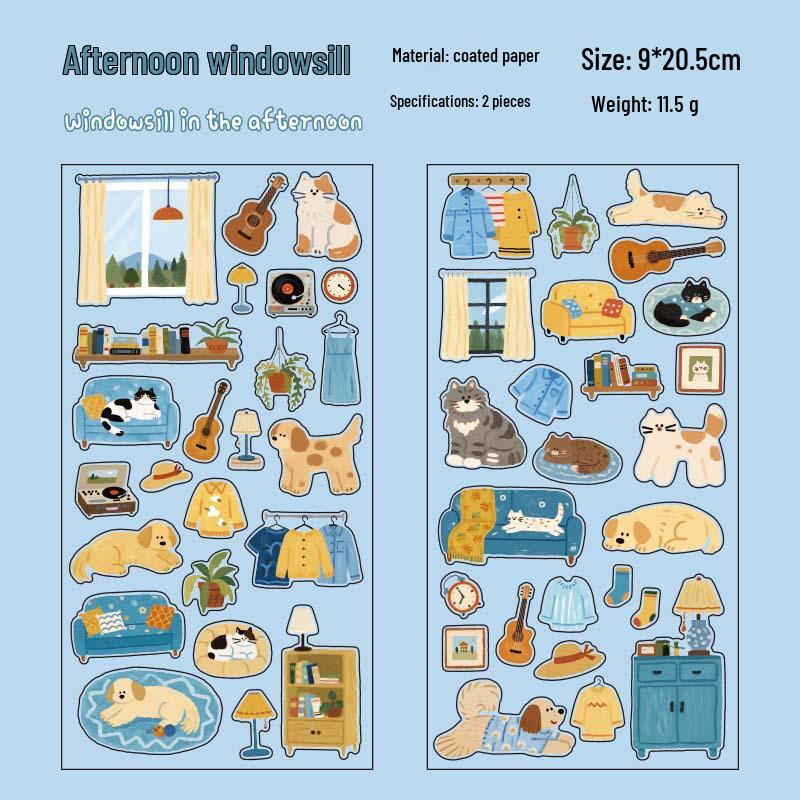 Yuxian Cute Animal Coated Paper Stickers - Daily Series (2 Sheets)