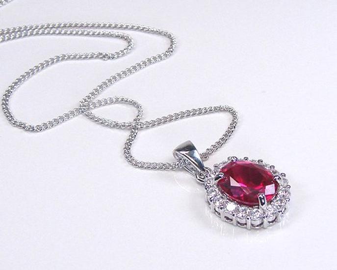 and Me Jewelry Silver Synthetic Ruby Pendant Necklace Carat CZ Entourage 9073 [You Box] 3.5 [Birthstone July]