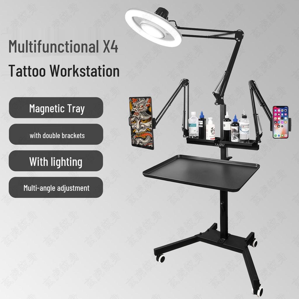 X4 Multifunctioneel Tattoo Werkstation Lamp Trolley: Verstelbare, Verplaatsbare, Opvouwbare Make-up & Schoonheidstool Plank