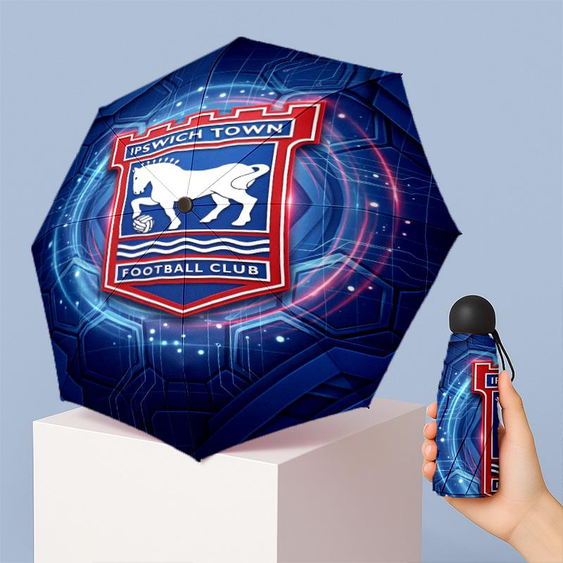 Ipswich Town Football Pattern Printed Mini 5 Folds 8 Ribs Compact Umbrella Windproof Waterproof Lightweight Portable Folding