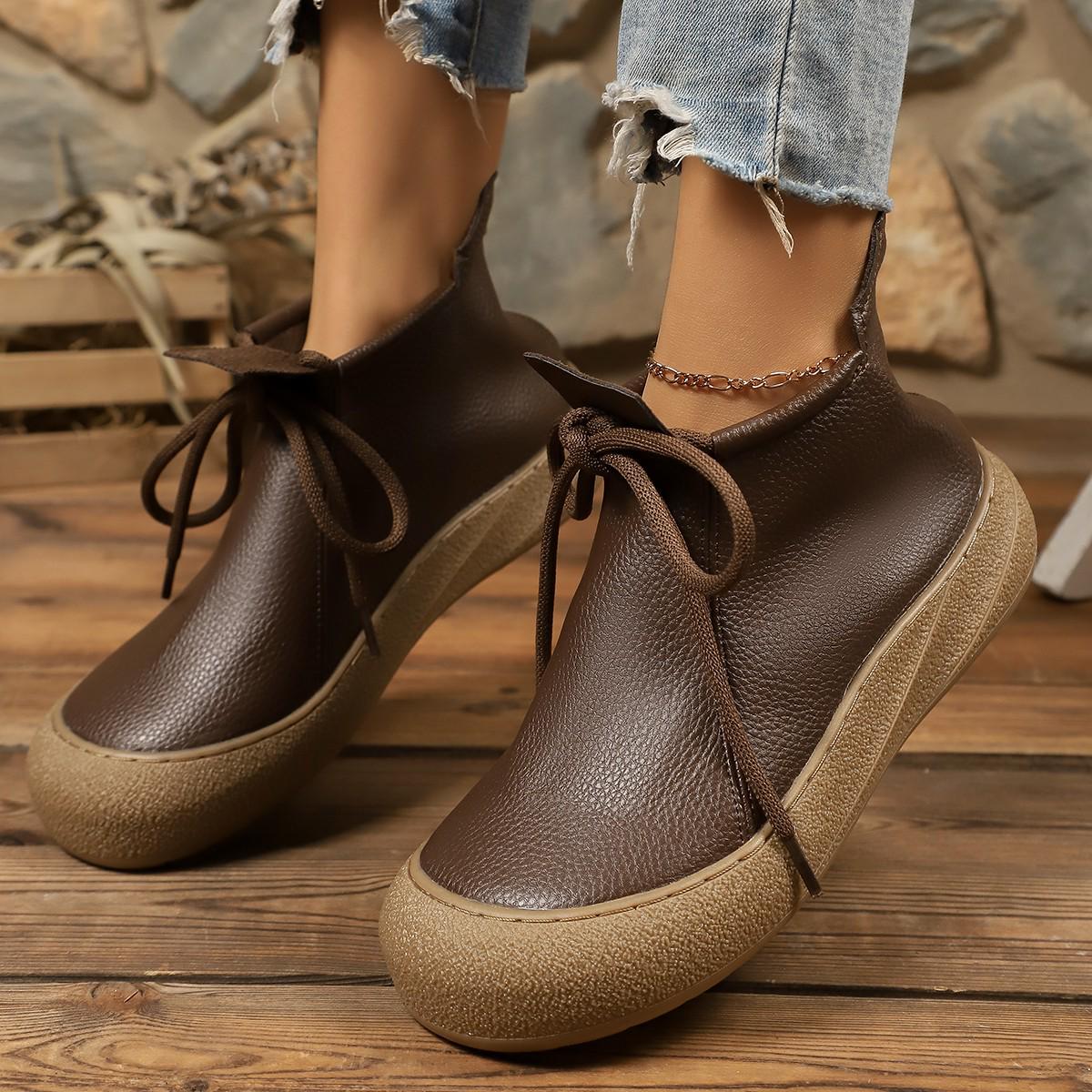 

Жіночі ретро черевики до щиколотки з коров ячої шкіри - М яка шкіра, Нековзна підошва, Зручні та теплі для осені та зими 37 світло-коричневого кольору