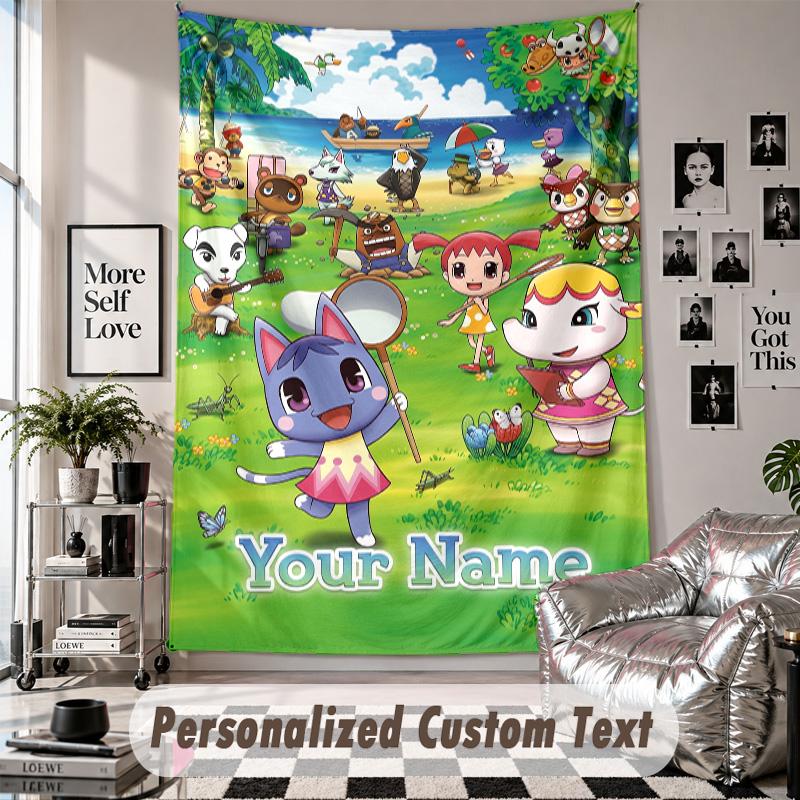 Custom Tapestry Wall Hanging, Animal Crossing Personalized Name Text Home Wall Decor