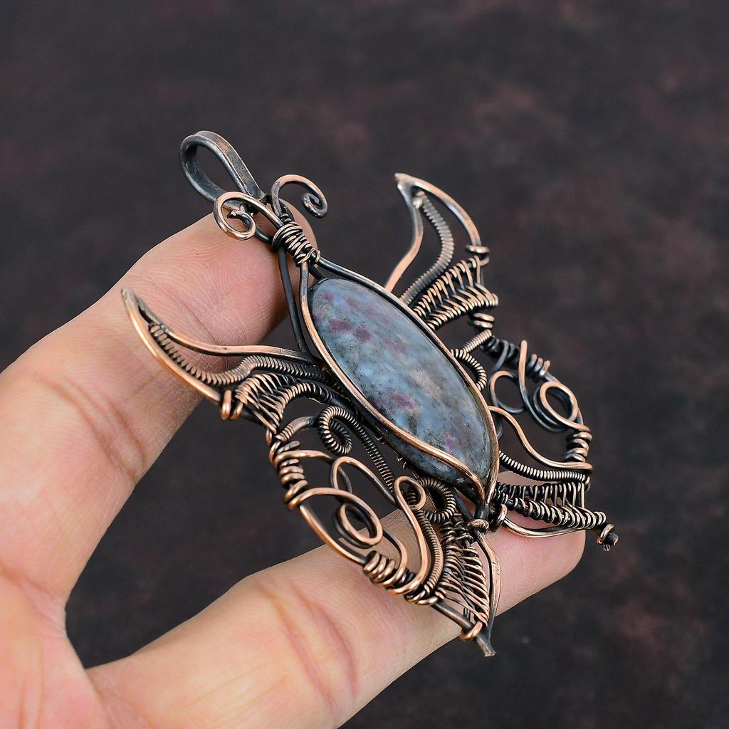 Ruby In Blue Kyanite Pendant Copper Wire Wrapped Pendant Butterfly Gemstone Pendant Handmade Decent Pendant Copper Wire Jewelry Wedding Gift