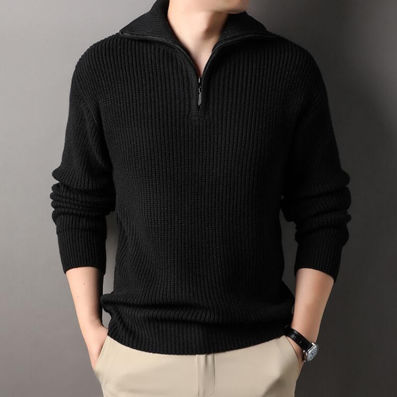 Men's Thick Half Zip Polo Collar Knit Sweater