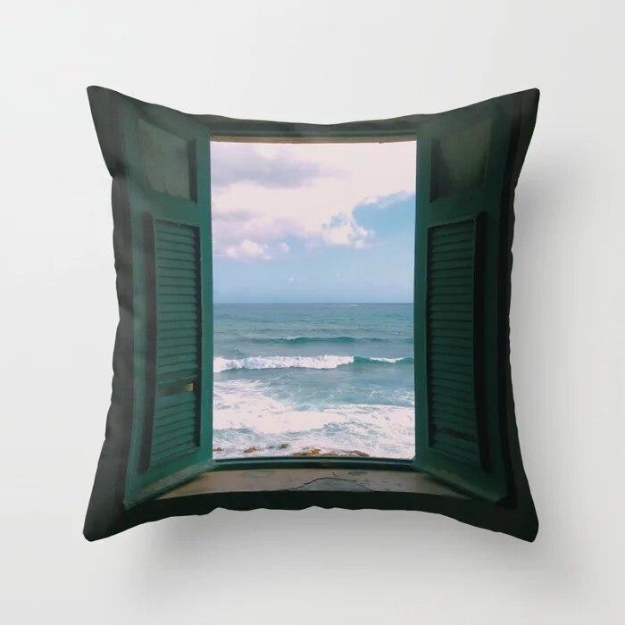 Summer Vacation Cushion Cover Pink Beach Wave Mountain Sofa Pillowcase Bedroom Home Car Office Accessories