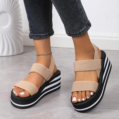 Fashion Women's Leisure Wedge Sandals Open Toe Thick Soled Platform Summer Casual Shoes Back Strap Light Weight Ladies Slingback Sandals
