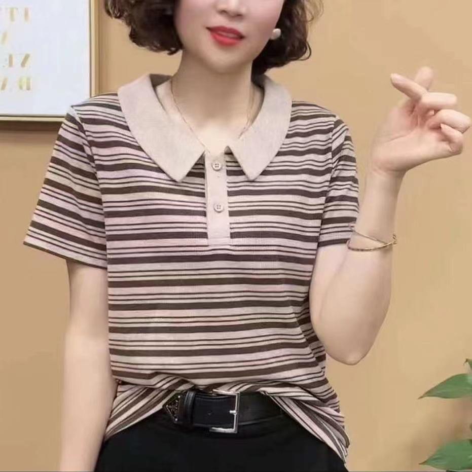 Mom's Short-sleeved T-shirt In Summer New Casual Top Middle-aged Women's Fashionable Age-reducing Slimming Base Shirt for Women