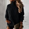 Suéter de punto trenzado para mujer con cuello alto, manga larga, color casual, cómodo, top