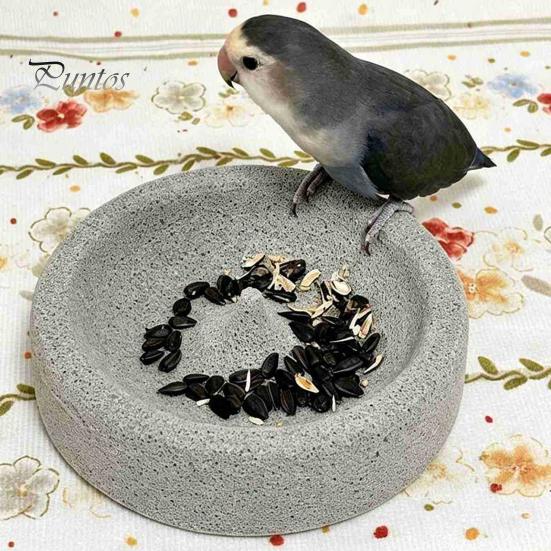 Piccola Stazione di Alimentazione per Pappagalli Ciotola in Pietra Pomice, Anti-Sversamento Ciotola per Cibo Senza Sporco per Uccelli Gabbia Piatto Ponderato per Inseparabili Conuri Naturale