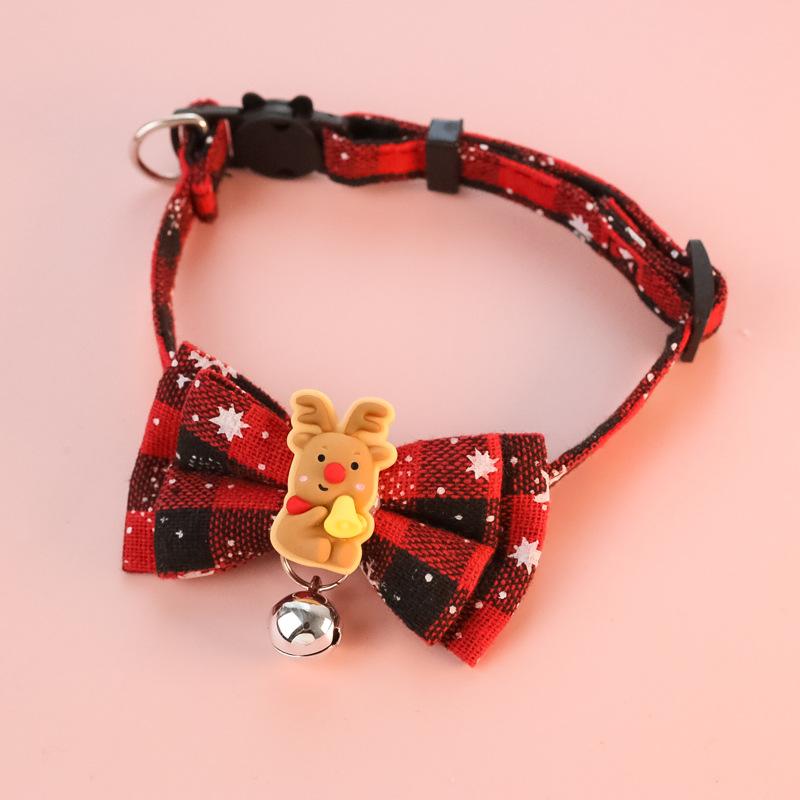 Pet Breakaway Cat Collar Bow Tie and Bell Cute Plaid Christmas Red Elastic Adjustable Dog Collar with Sash Bell New Year Gifts
