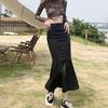 Plus Size Women's High Waist Stretch Denim Fishtail Midi Skirt