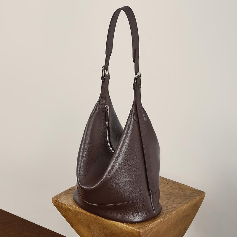 Burminsa Cow Genuine Leather Bucket Shoulder Bags For Women 2026 Luxury Designer Crossbody Hobos Shopper Work Ladies Handbags