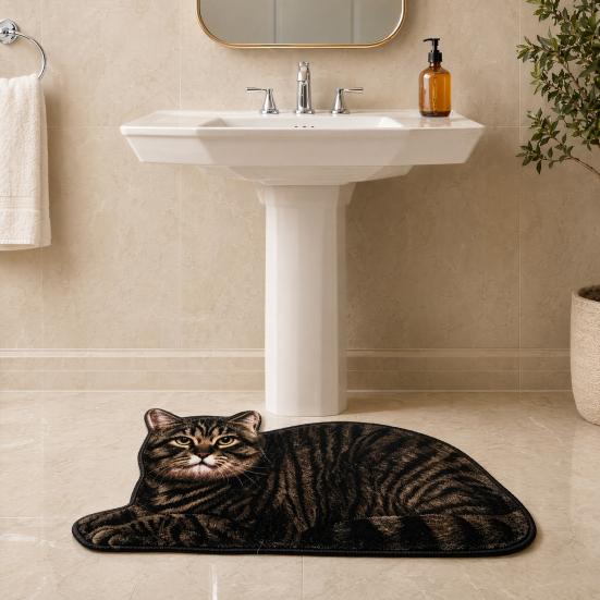 Slip Resistant Door Mat Cute Cat Bathroom Rug, Anti-Slip Absorbent Bath Washable Plush Tile And Wood Floor Kitty for Entrance Kitchen Home Decor