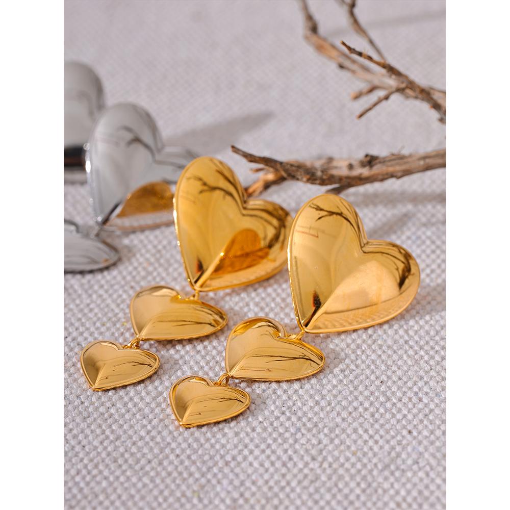 Yhpup Stainless Steel Heart Love Long Hanging Drop Earrings Women Waterproof Attractive Romantic High Quality Jewelry Gift