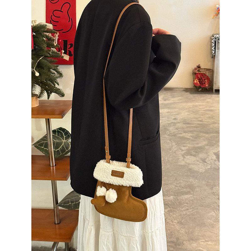 Cute Plush Boots with A Lamb Fur Crossbody Bag for A Small and Unique Design Phone Case.