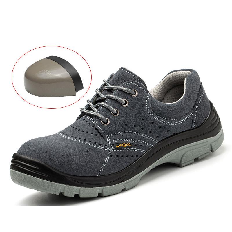 men fashion breathable steel toe covers work safety shoes worker summer sneakers cow suede leather security boots safe footwear