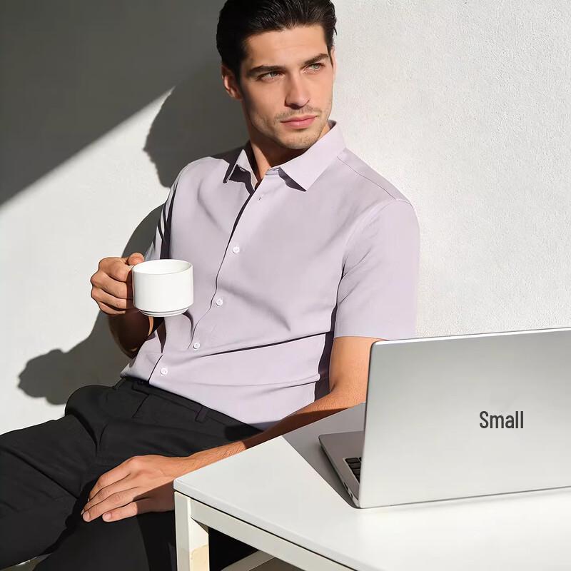 Luomeng Men s Cupro Non-Iron Short Sleeve Business Casual Shirt 42