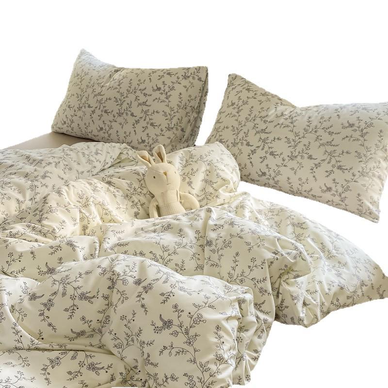 Class A Small Floral Cloud-like Cotton Bedding Set - Includes Duvet Cover, Sheet, Bed Skirt (3 pcs)