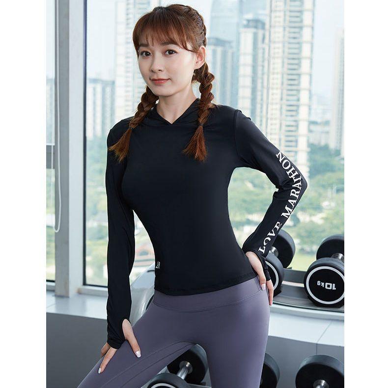 Long-sleeved Hooded Sports T-shirt Fitness Clothing Quick-drying Breathable Sunscreen Tops