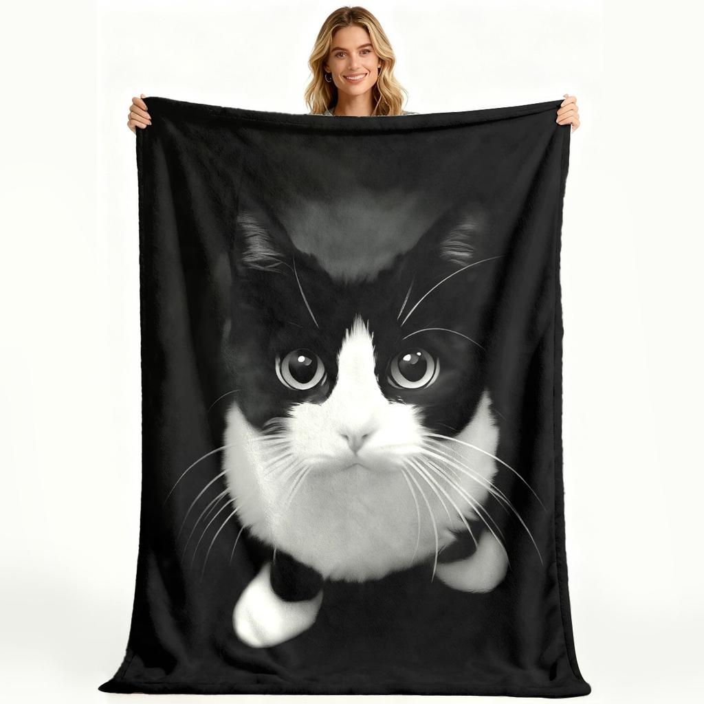 Charming Black & White Tuxedo Cat Throw Blanket - Cute Pet Pattern Cozy Sofa Bed Cover for Stylish Modern Home Decor