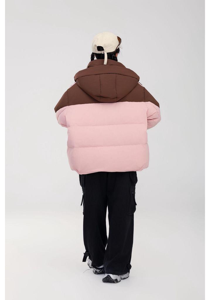 Girls' Fashionable Patchwork Hooded Down Jacket - Thick, Loose Winter Coat