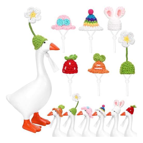 1 Set Goose Statue Mini Knitted Hat with Adjustable Strap Desktop Goose Crochet Cap