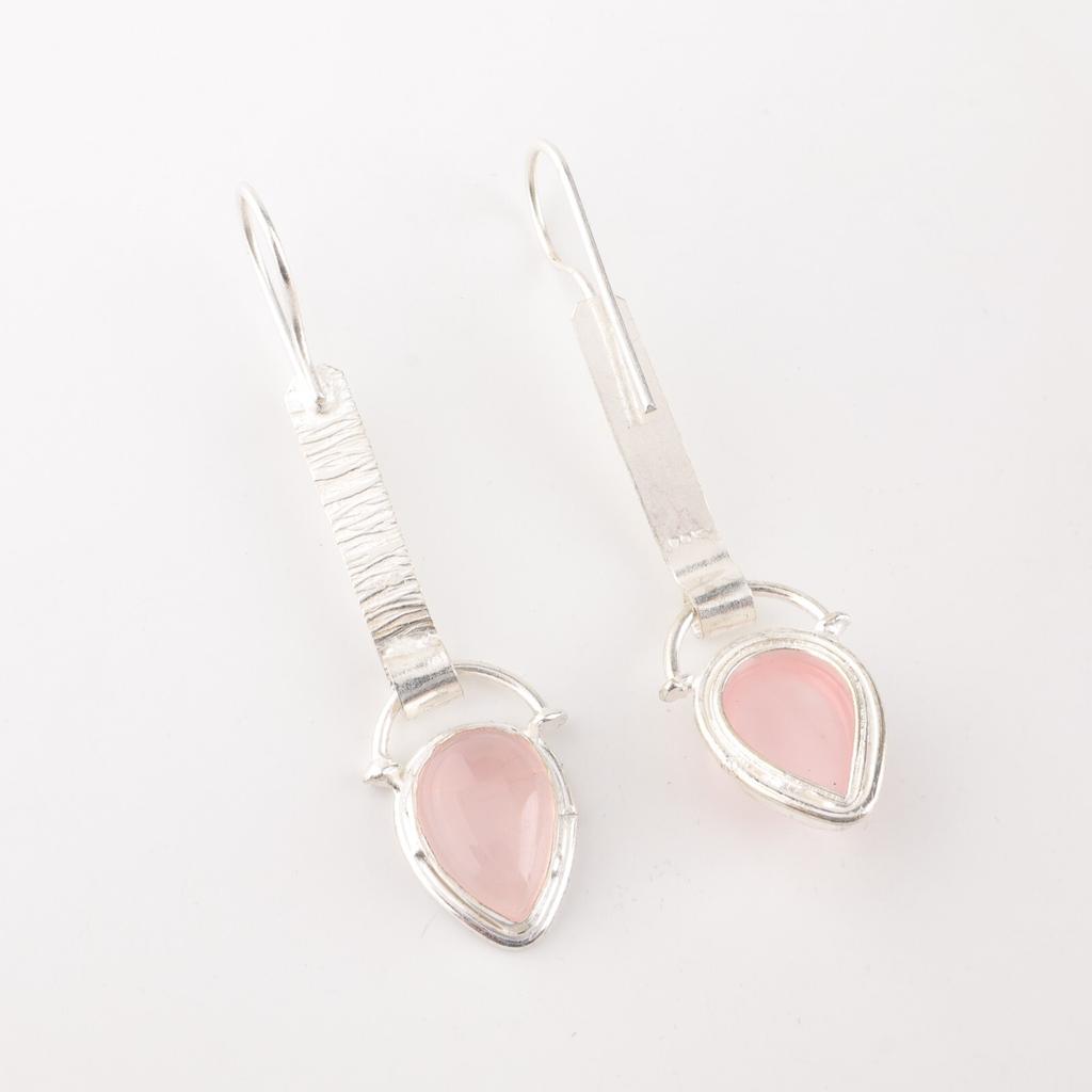 Natural Rose Quartz Gemstone 925 Sterling Silver Jewelry Handmade Earrings 2.3" EE-166-28