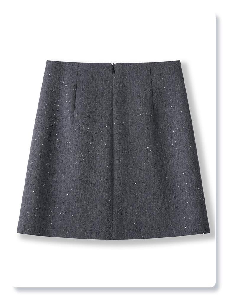 Women's 2024 Gray Sequin High-Waist A-Line Skirt - Slimming Spring & Autumn Hip-Wrap Skirt