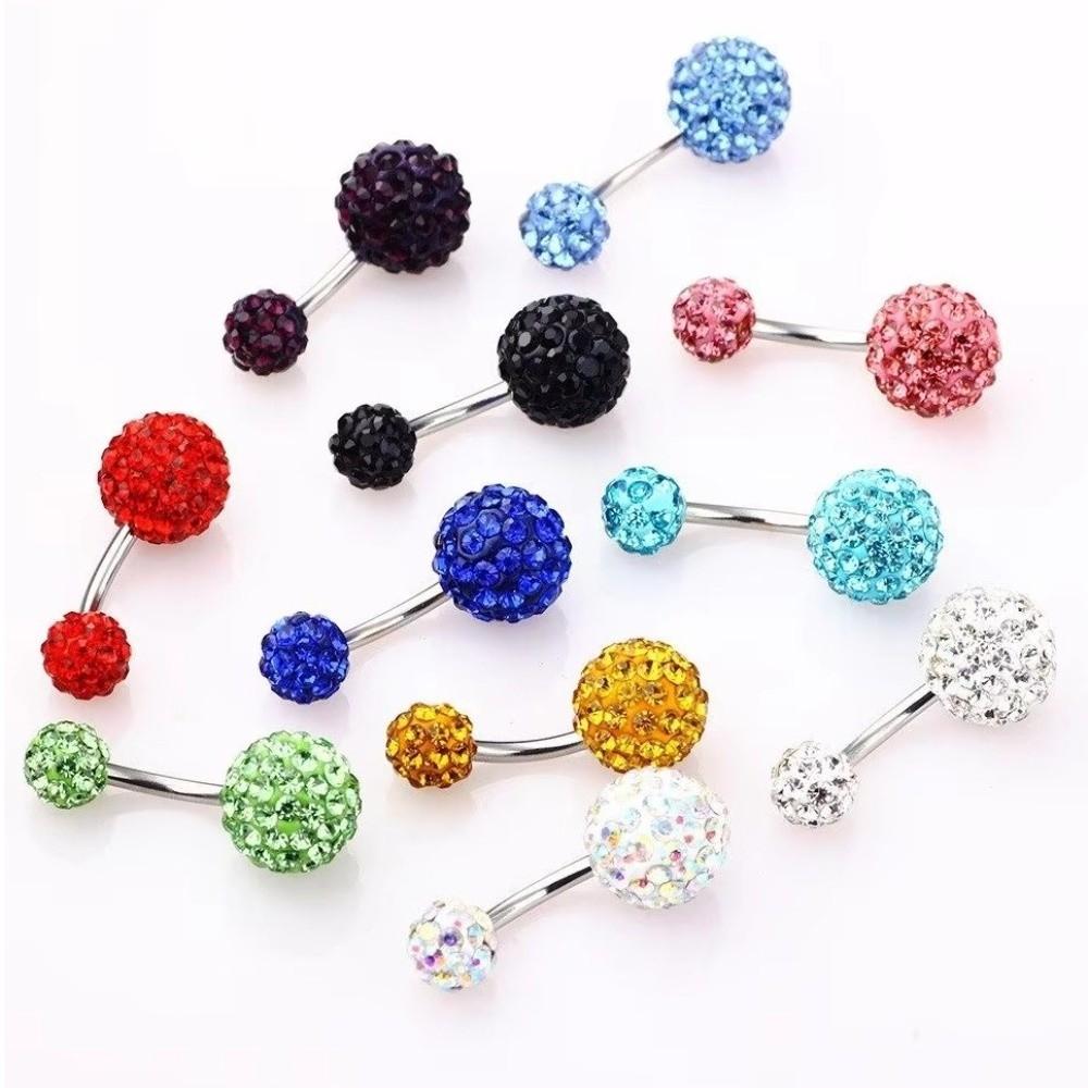 Zircon Crystal Ball Belly Button Rings Stainless Steel Shiny Body Jewelry  Accessories