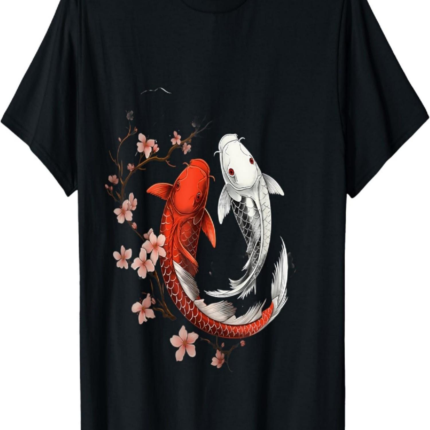 

Koi Carp Ying Yang Nishikigoi Fish Cherry Blossom T-Shirt(29) S чёрный