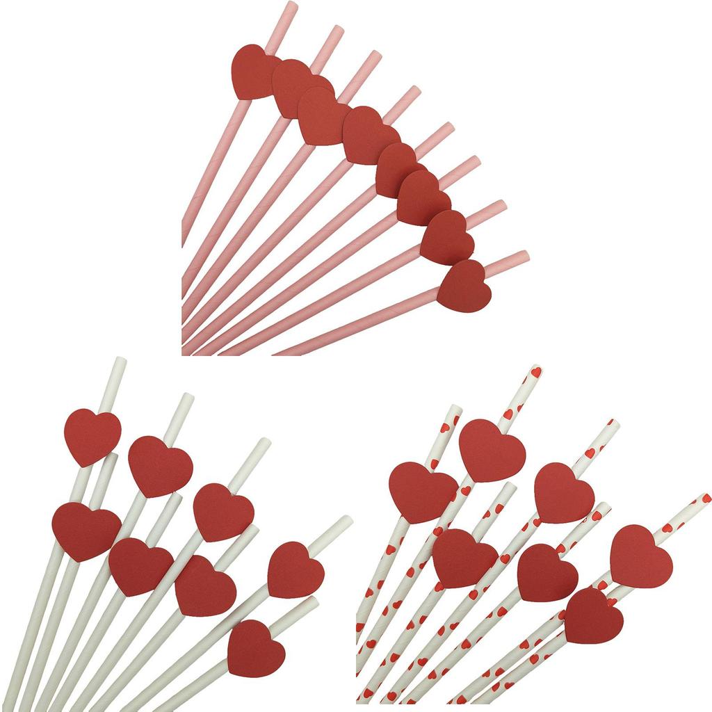 Ecofriendly Heart Card Disposable Paper Straws For Cake And Party Decor