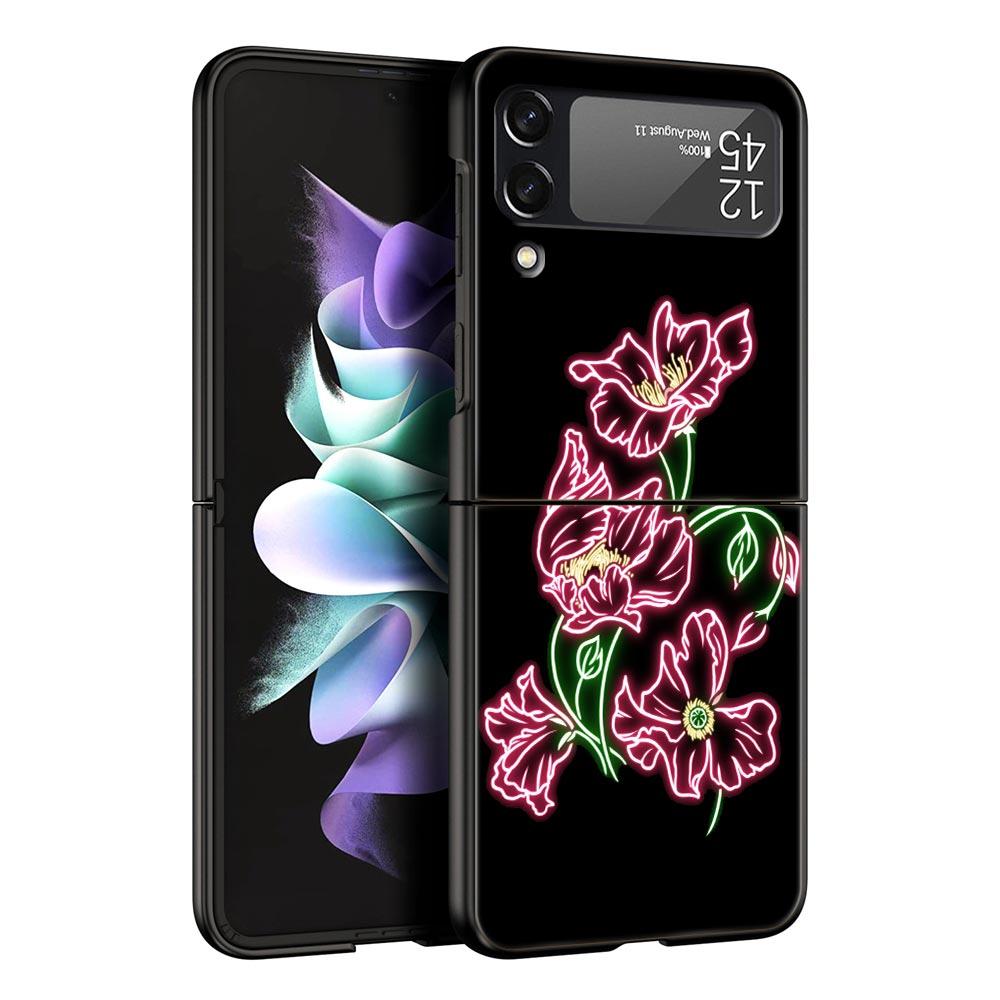 Phone Case for Samsung Galaxy Z Flip 3 4 5 Folding Mobile Shell Hard PC Fundas Capa Protect Cover Flamingo Neon Flower Wave Art