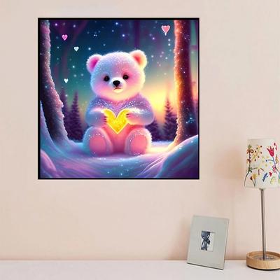 Haft diamentowy DIY Różowy Miś na Śniegu Zestaw do Haftu Krzyżykowego Mozaika Sztuka Malowanie Diamentowe Pełne Koło/Kwadratowy Diament Dekoracja Domu