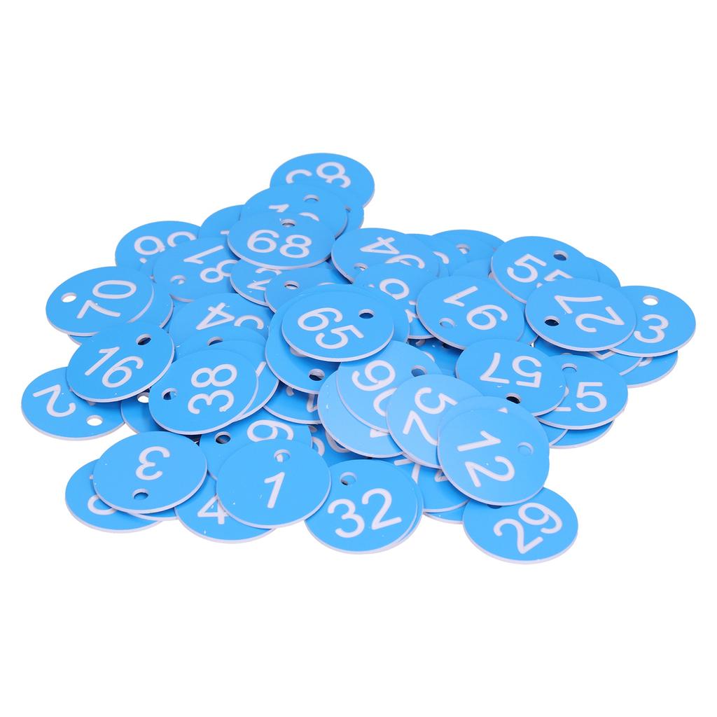 100Pcs Round Number Tag Beehive Sign Marker Labels with Hole Farm Beekeeping Accessory(Blue White )