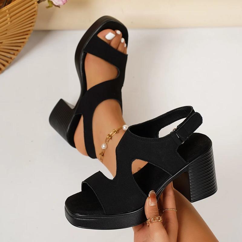 Women's Platform Block Heel Sandals Summer Open Toe Ankle Strap Hollow Out Casual High Heel Shoes Women