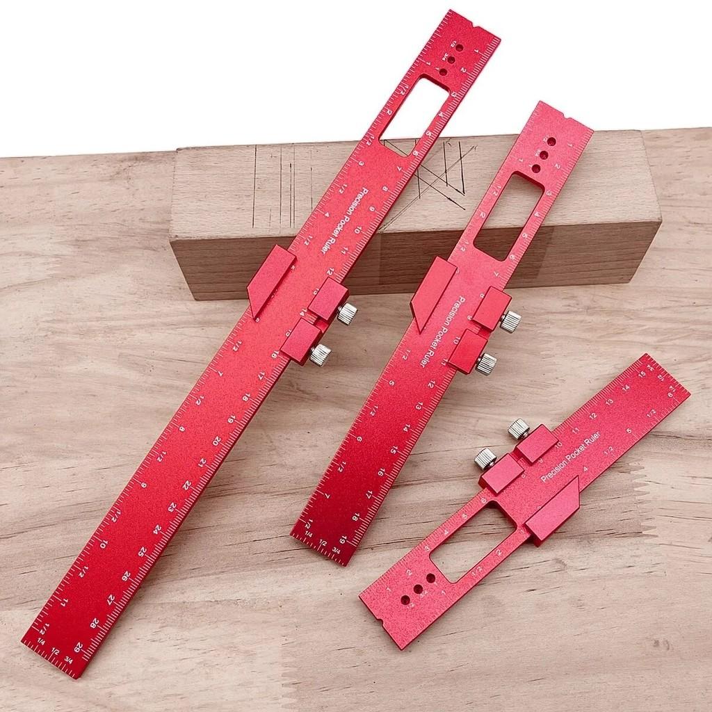 T-Type Scribing Ruler High Precision Pocket Ruler Inch and Metric Metal Slide Ruler Aluminum Alloy Woodworking