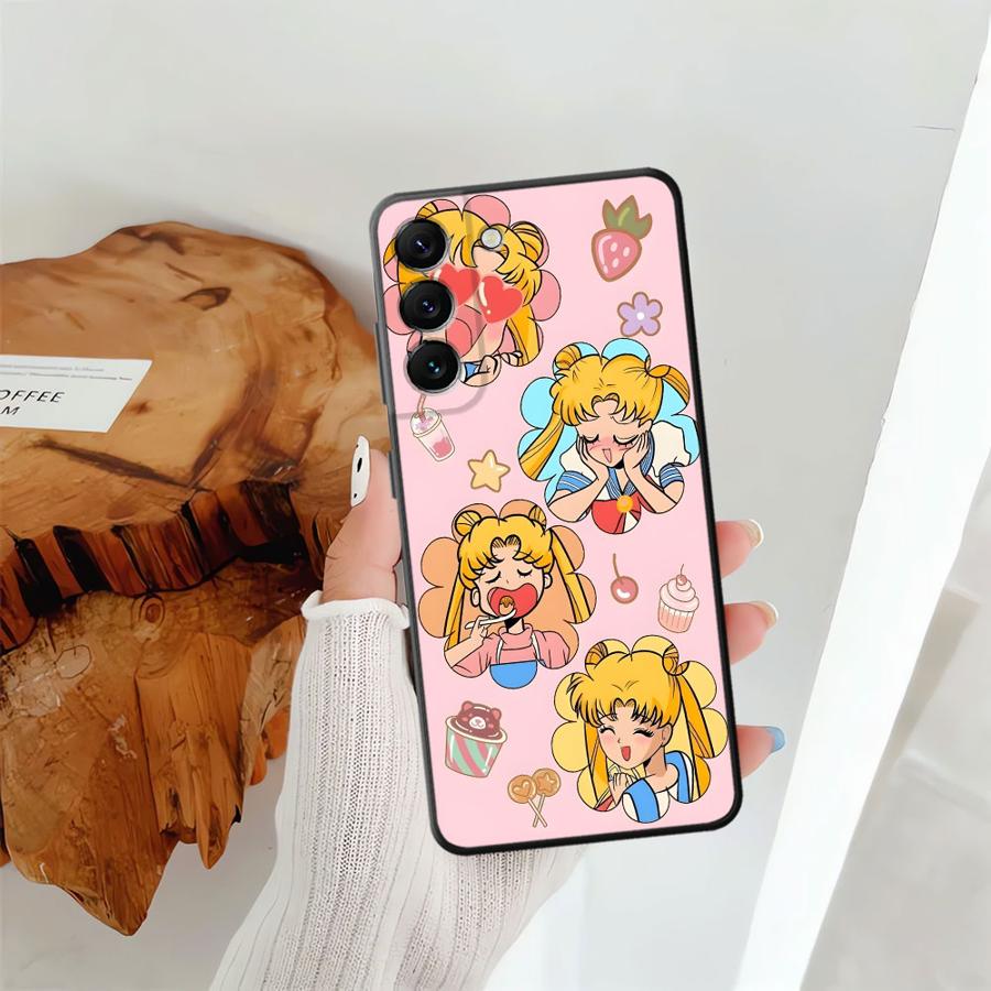 Case for Samsung Galaxy A25 A71 A51 A73 A32 A24 A55 A35 A36 A23 A53 A26 A72 A41 A22 A52 Black Soft Phone Cover Wacky Sailor Moon