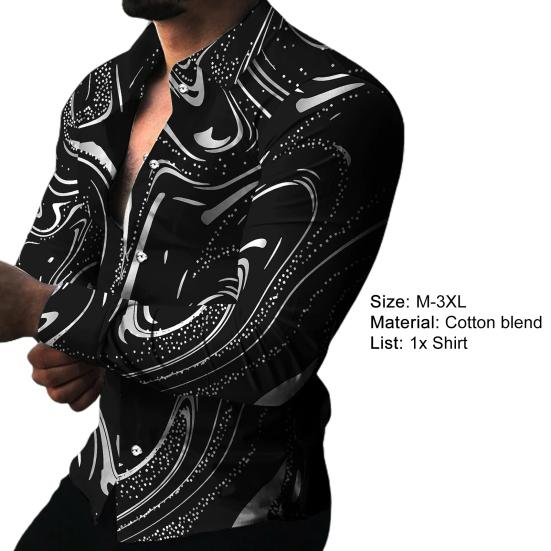 Men Shirt Long Sleeve Turn-down Collar Colorful Print Single-breasted Summer Top Men Clubwear