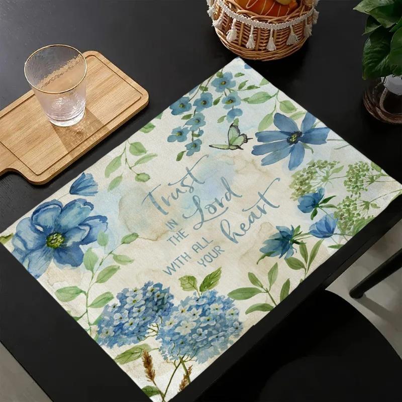 4/6/8pcs Garden Blooms Placemats Delicate Daisy Rose Printed Design Elegant Table Mats for Dining Kitchen Tea Party Decor