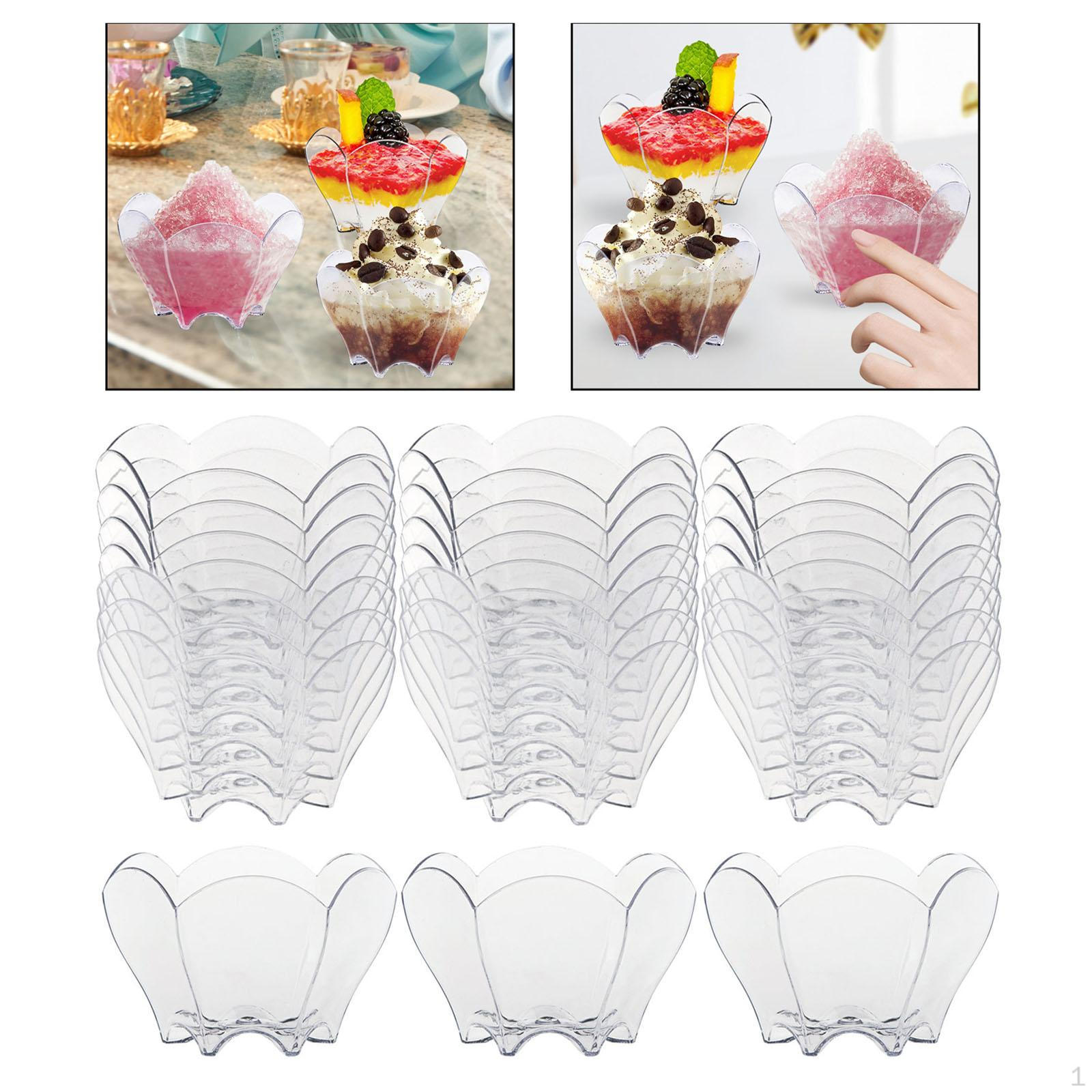

24 шт. одноразовые мини-чашки для десертов, 90 мл, прозрачные сервировочные тарелки, миски для мороженого, цветок
