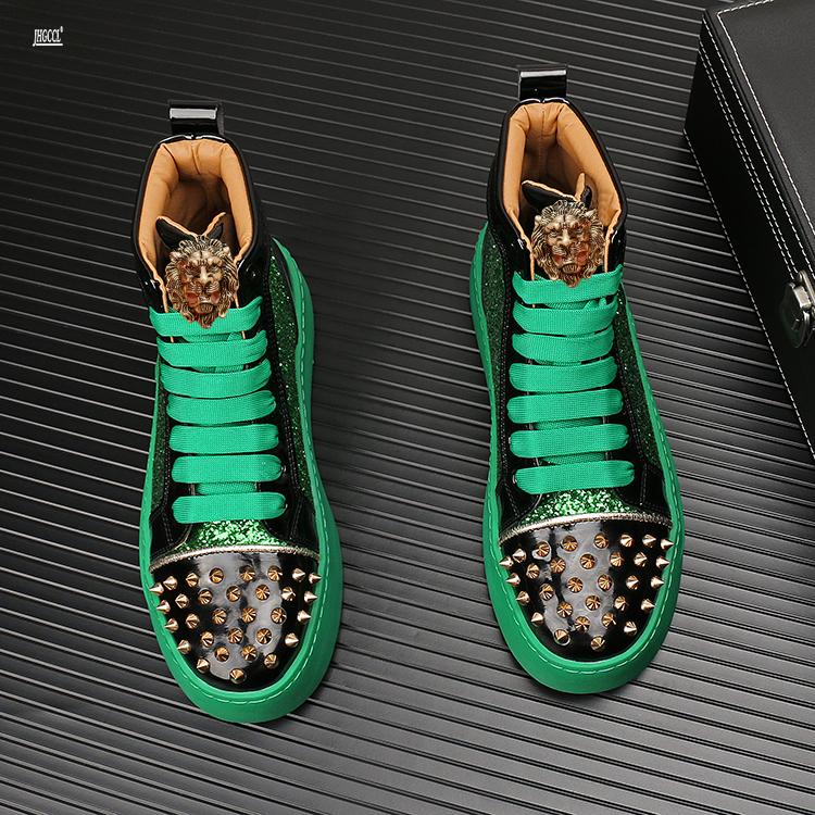 Fashion Designer green rivet sneakers Thick soles men's casual personality loafers Korean skateboard casual shoes A6
