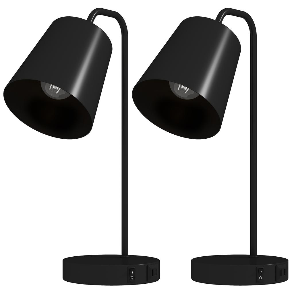 Table Lamp Set, 2 Pieces, Modern Lamps with USB-A and USB-C Port for Bedroom, Living Room & Office, Black