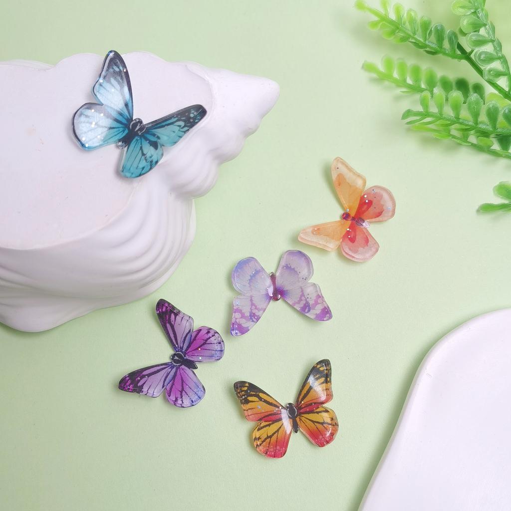 100Pcs Resin Glitter Colorful Butterfly Flatback Cabochon Fit Hair Bows Center Accessories DIY Embellishment Scrapbook Crafts