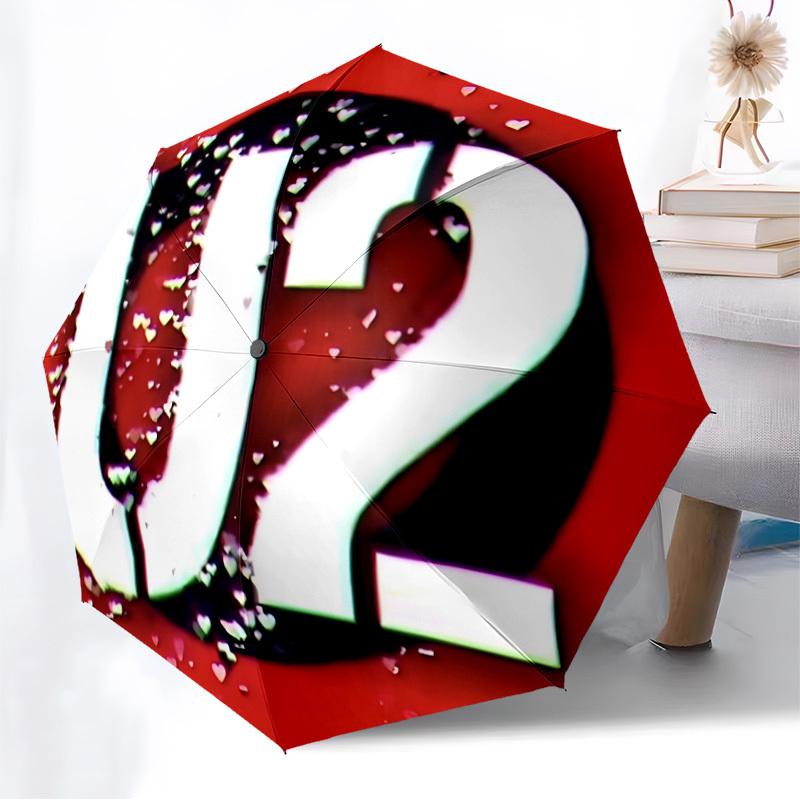 1pc U2 Music Band [Automatic Folding Umbrella] Durable Iron Frame & Rod, Portable Folding, All Seasons, Home Travel Outdoor, Makes a Great Holiday Gif
