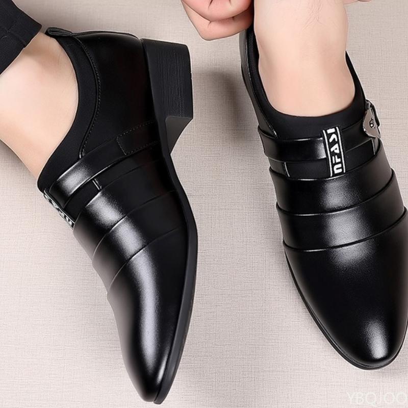 

2026 Spring and Autumn Fashi New Large Pointed Office Dress Men s Shoes Party Gathering Height Raising Men s Leather Shoes 39 чёрный