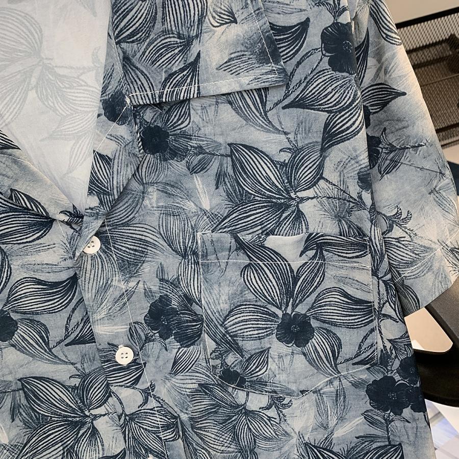 Summer Island Vacation Style Ice Silk Short Sleeve Floral Shirt Men's Hawaiian Cuban Collar Shirt Cool Fashion for Men