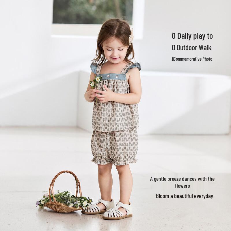 Babylove Girls' French Floral Cotton Shorts Set
