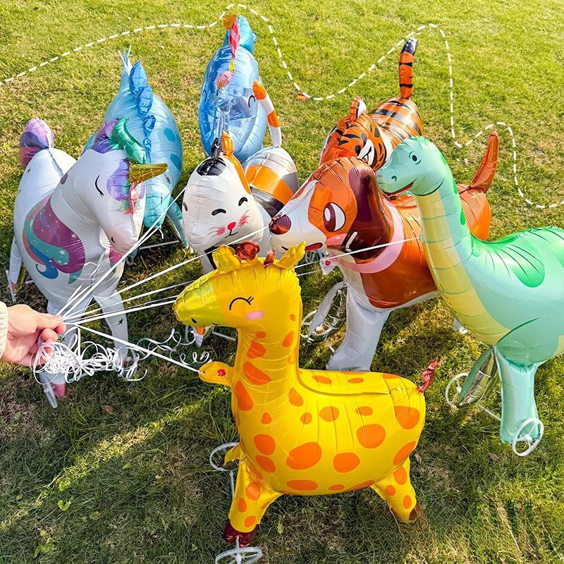 4D Cartoon Foil Balloons Elephant Stand Walking Balloon With Wheel For Kids Birthday Party Decoration Baby Shower