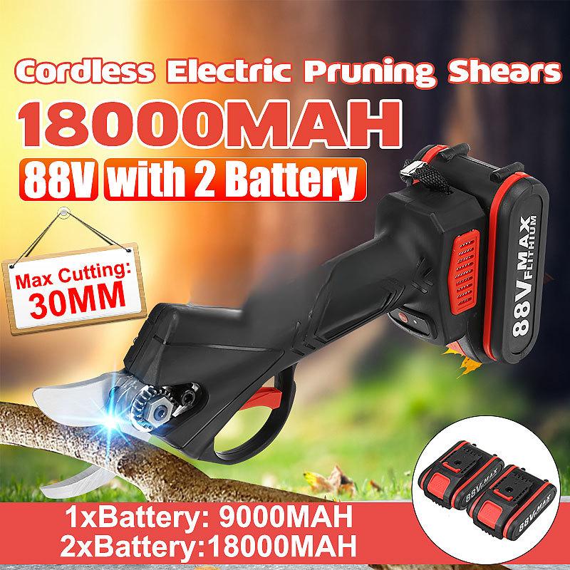 88V US Plug Cordless Electric Pruning Shears 30mm Max Cutting Garden Pruner Secateur Branch Cutter with 2 Lithium-ion Battery