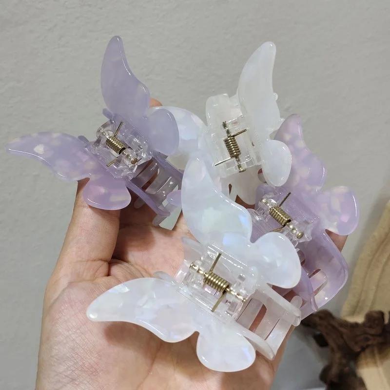 Summer Small Cute Transparent Clip Purple Butterfly Hairpin Ladies Acrylic Hairpin Sweet Accessories Beauty Styling Tools
